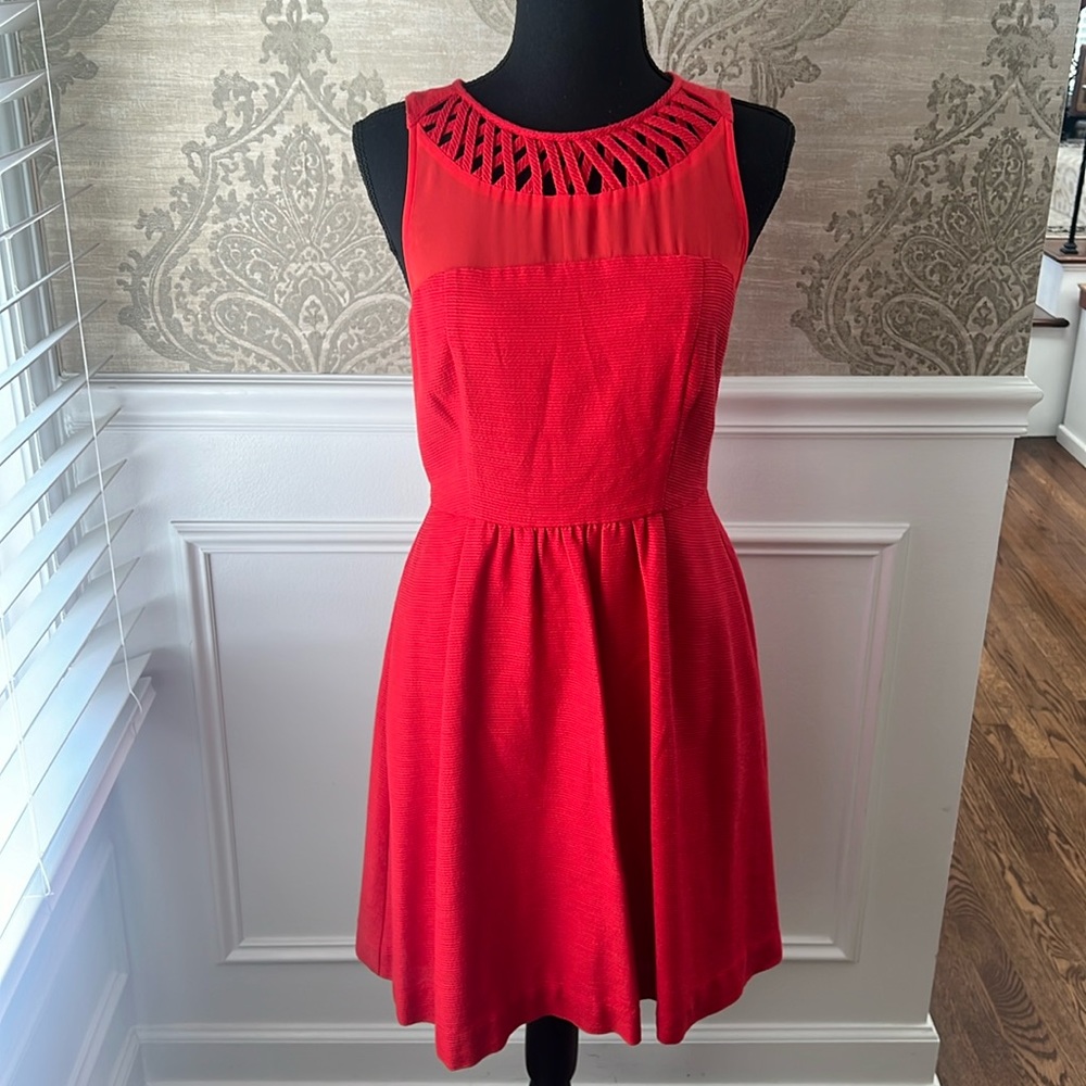 Maeve Anthropologie Women's Dress Size 4 Red Rouge Midi Preppy Sleeveless A-Line